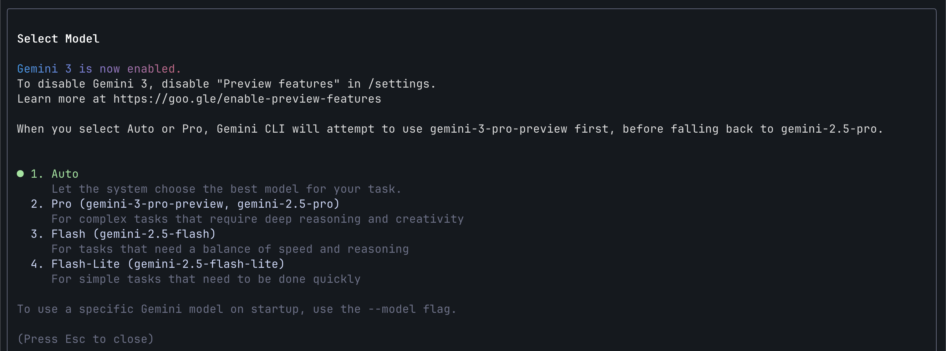 Imagem do modelo disponível no Gemini CLI