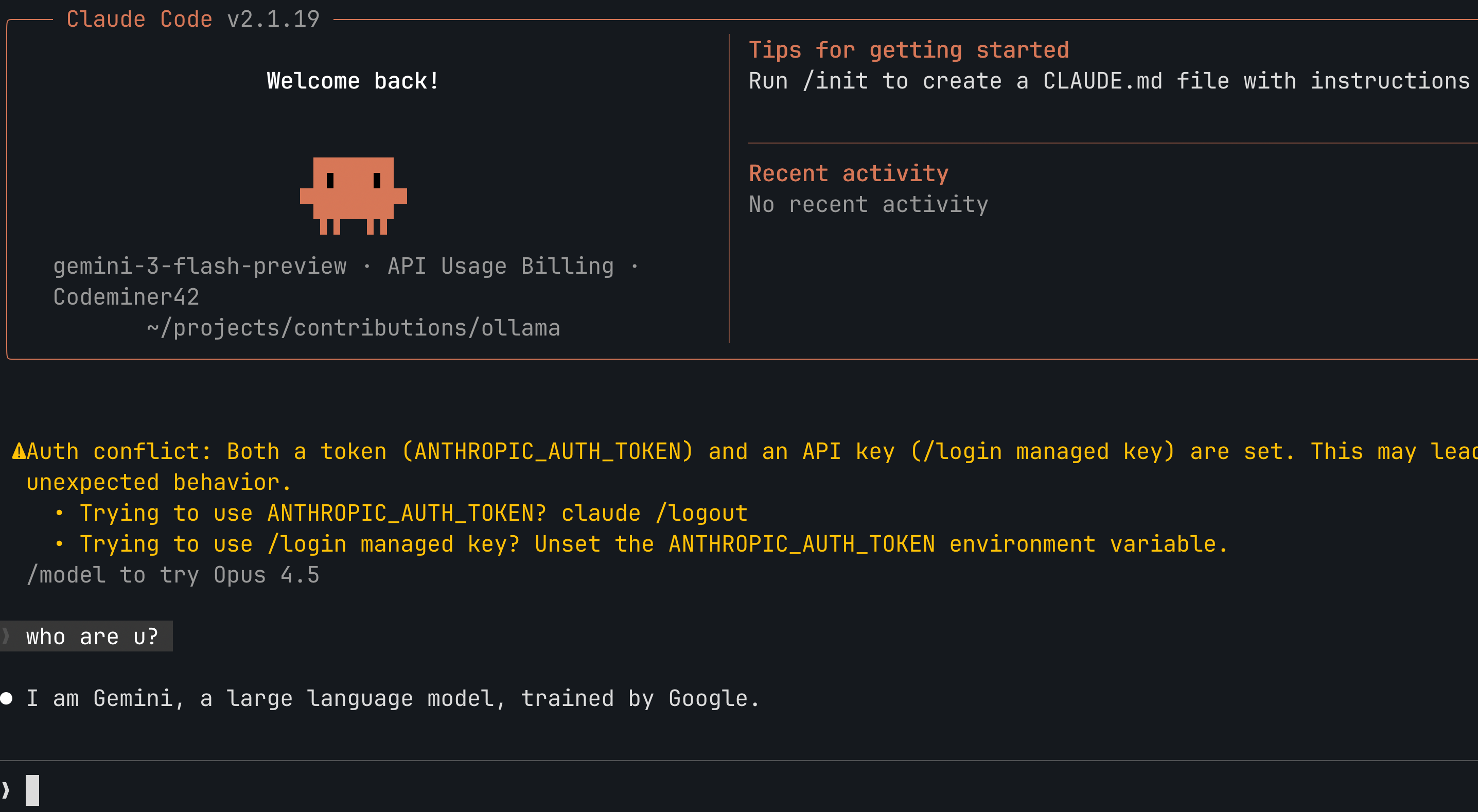 Image of interaction with Claude Code using GLM proxy