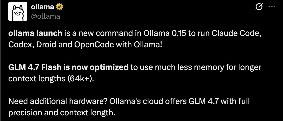 Ollama Tweet on Claude Code compatibility