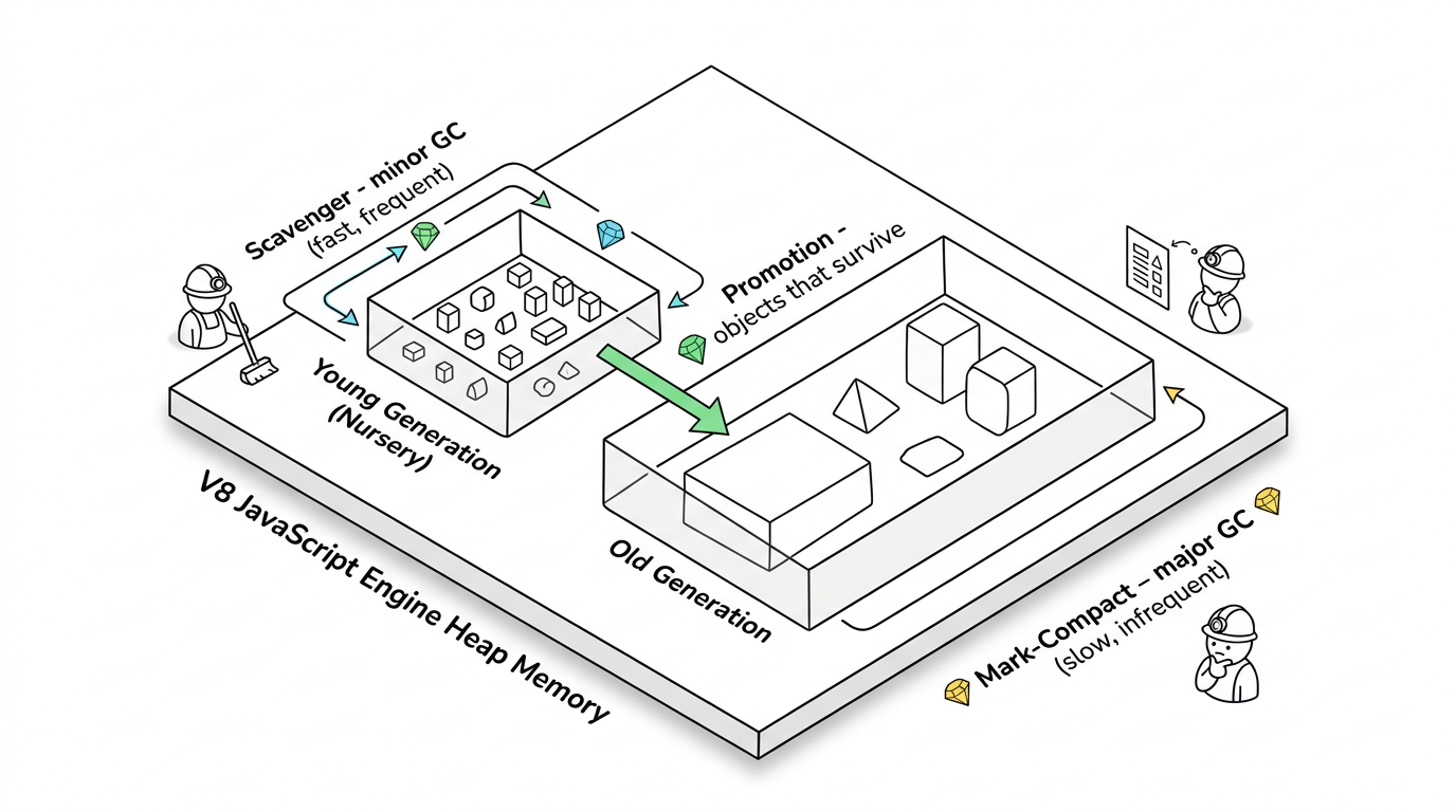 V8 heap layout showing young generation and old generation